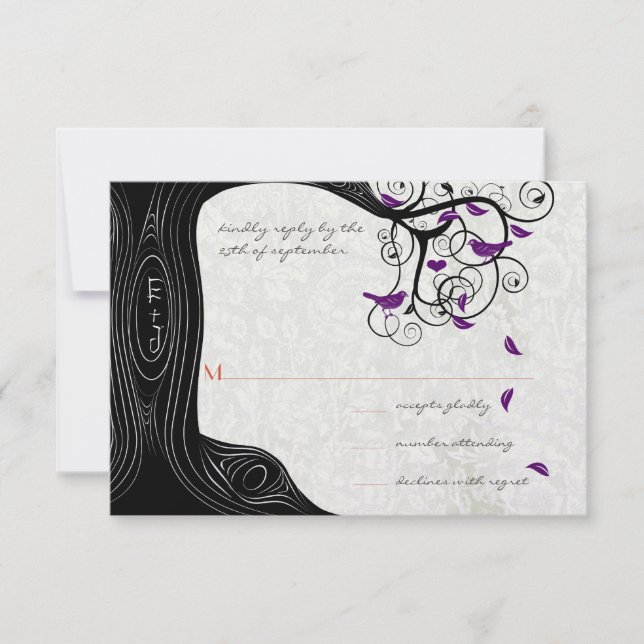 Black Tree Purple Birds Wedding Invitations (Front)