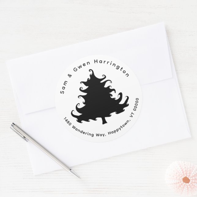 Black Tree Return Address Round Envelope Seals (Envelope)