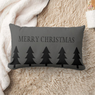 Black tree Scandinavian style Merry Christmas Lumbar Cushion
