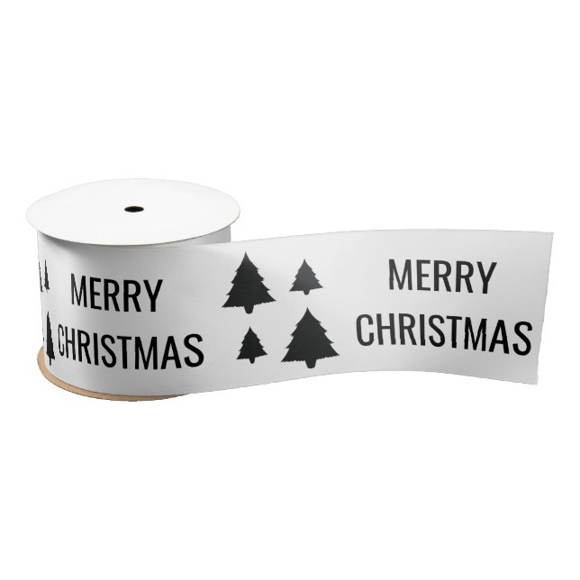 Black Tree Shapes With Merry Christmas Text Satin Ribbon (Spool)