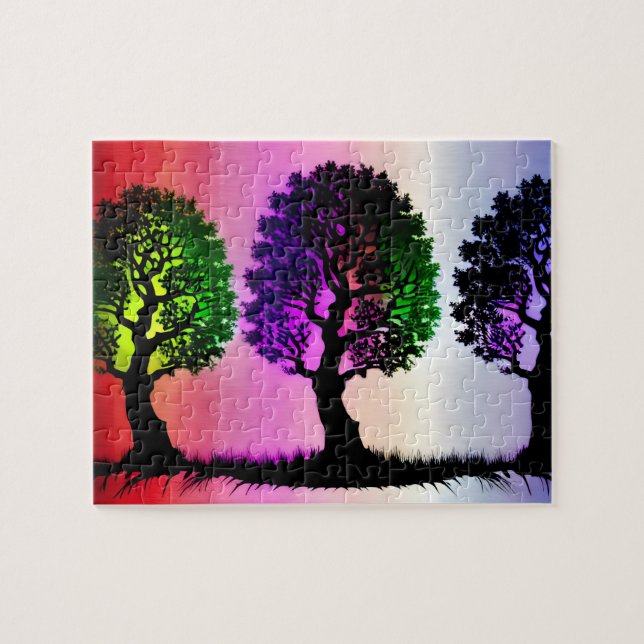 Black Tree Silhouettes with Colourful Sky Backdrop Jigsaw Puzzle (Horizontal)