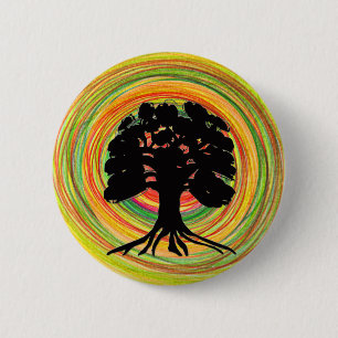 Black Tree Sun design brooch 6 Cm Round Badge