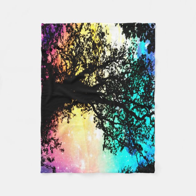 Black Trees Colourful Space Blanket (Front)
