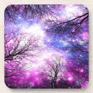 Black Trees Fuchsia Violet Space Coaster