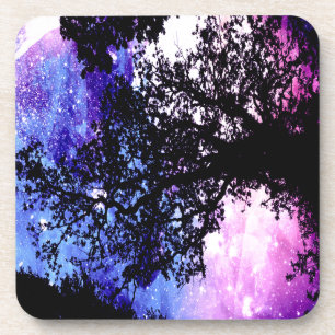 Black Trees Lavender Blue Space Coaster