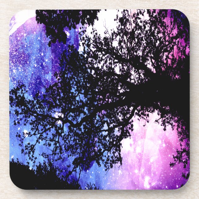 Black Trees Lavender Blue Space Coaster (Front)