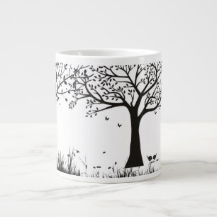 Black Trees on a White Background Large Coffee Mug