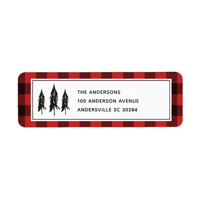 Black Trees Red Flannel Christmas Return Address (Front)