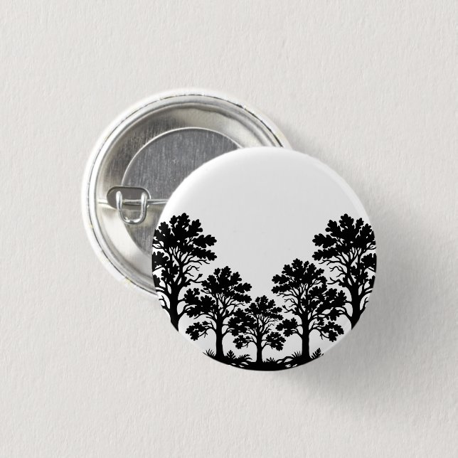 Black Trees Silhouette Round Pin Button (Front & Back)