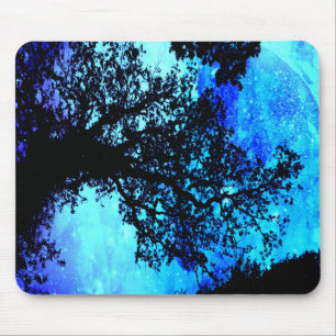 Black Trees Turquoise Periwinkle Space Mouse Mat