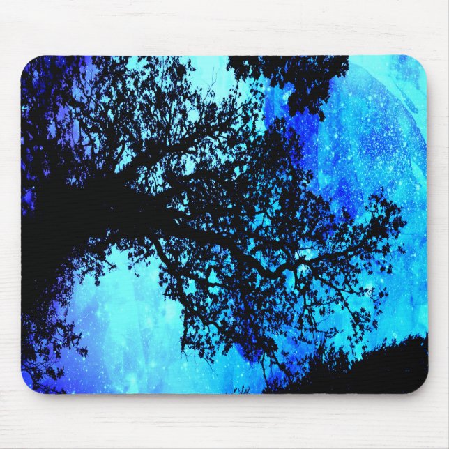 Black Trees Turquoise Periwinkle Space Mouse Mat (Front)