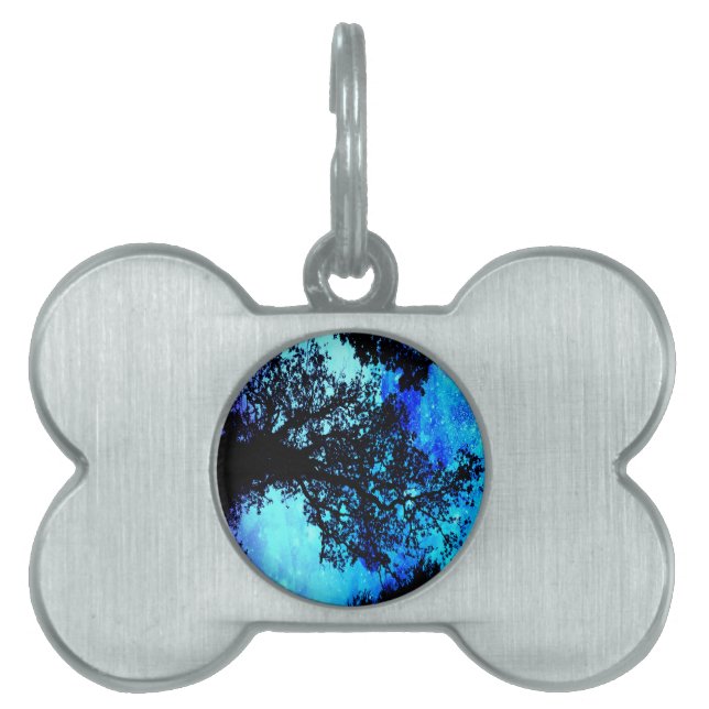 Black Trees Turquoise Periwinkle Space Pet Tag (Front)