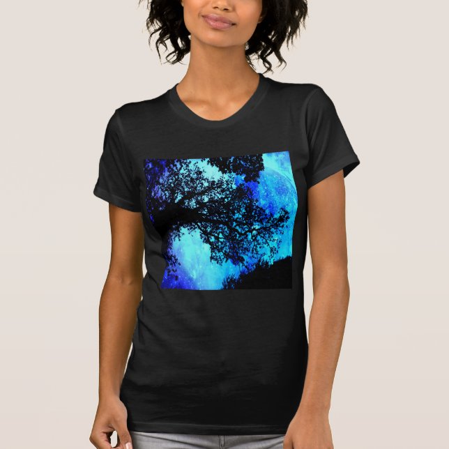 Black Trees Turquoise Periwinkle Space T-Shirt (Front)