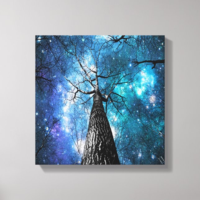 Black Trees Violet Teal Space Canvas Print (Front)