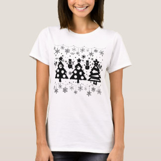 Black Trees Winter Forest Modern Christmas T-Shirt