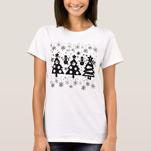 Black Trees Winter Forest Modern Christmas T-Shirt (Front)