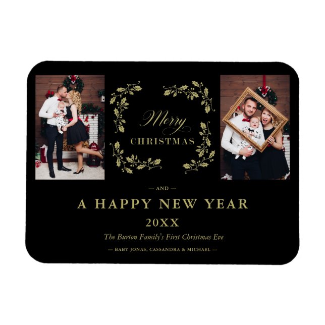 Black Trend Elegant Chic Christmas 2 Photos Family Magnet (Horizontal)