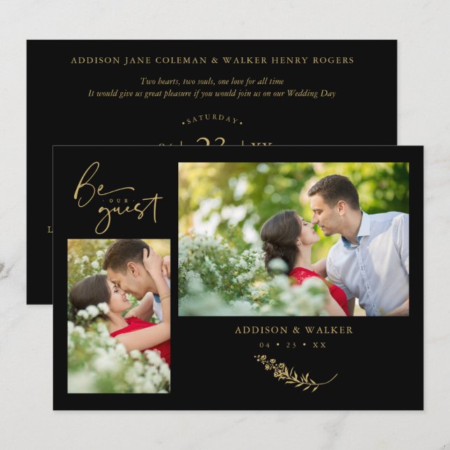 Black Trendy Branches Wedding Celebration 2 Photos (Front/Back)