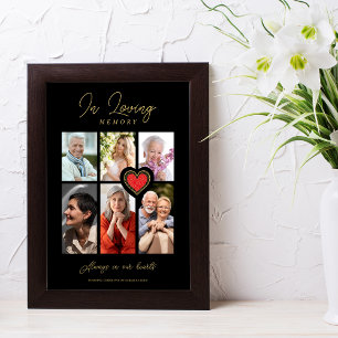 Black Trendy Collage 6 Photos Modern Red Heart Poster