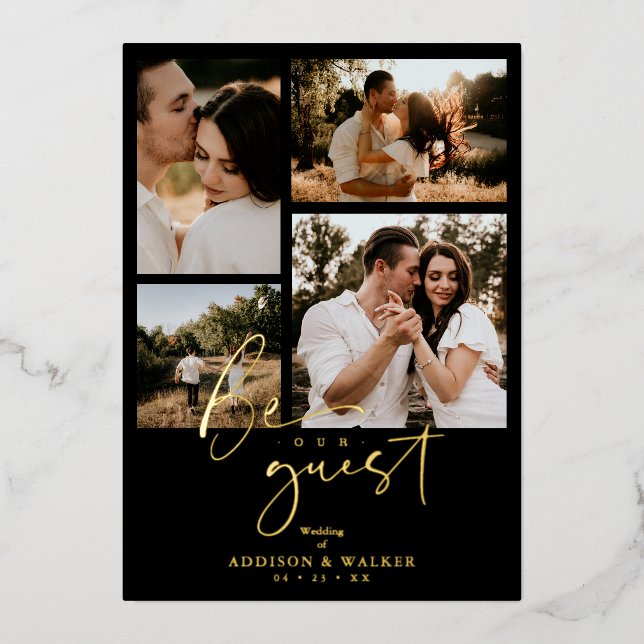 Black Trendy Collage Wedding 4 photos Real Golden (Front)