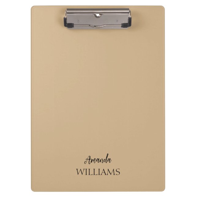 Black Trendy Elegant  First Last Name | Tan Brown  Clipboard (Front)