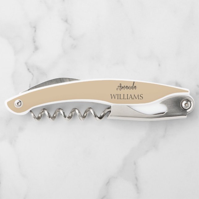 Black Trendy Elegant  First Last Name | Tan Brown  Corkscrew (Back)
