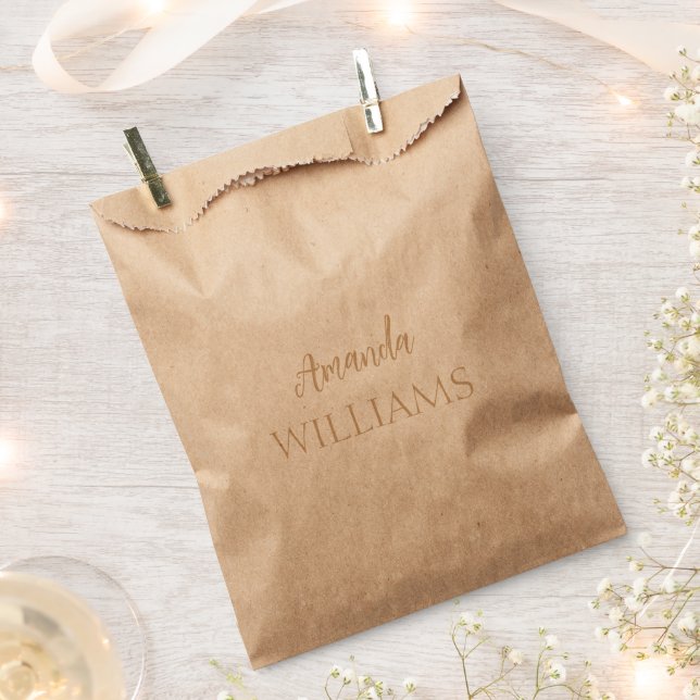 Black Trendy Elegant  First Last Name | Tan Brown  Favour Bags (Clipped)