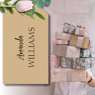 Black Trendy Elegant First Last Name Tan Brown Gift Tags