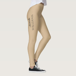 Black Trendy Elegant First Last Name Tan Brown Leggings