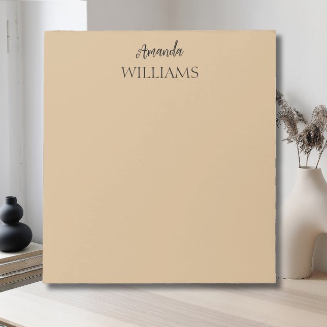 Black Trendy Elegant First Last Name | Tan Brown  Notepad (Creator Uploaded)