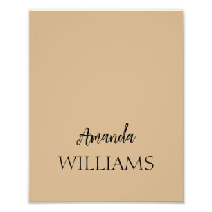Black Trendy Elegant First Last Name Tan Brown Photo Print
