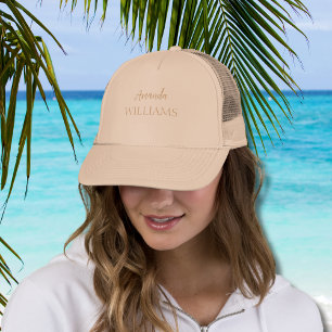 Black Trendy Elegant  First Last Name   Tan Brown  Trucker Hat