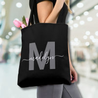 Black Trendy Modern Script Name Monogram