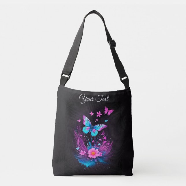 black trendy painted watercolor Butterflies floral Crossbody Bag (Front)
