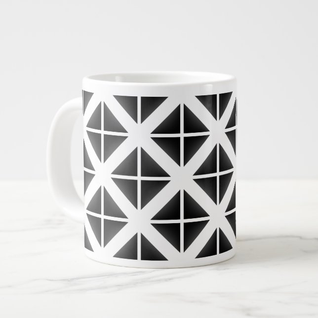 Black Trendy Triangle Pattern Large Coffee Mug (Front Left)