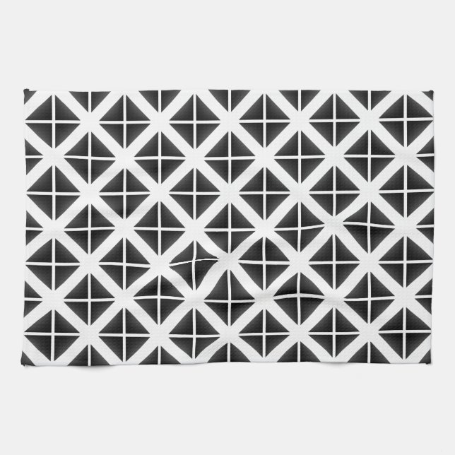 Black Trendy Triangle Pattern Tea Towel (Horizontal)