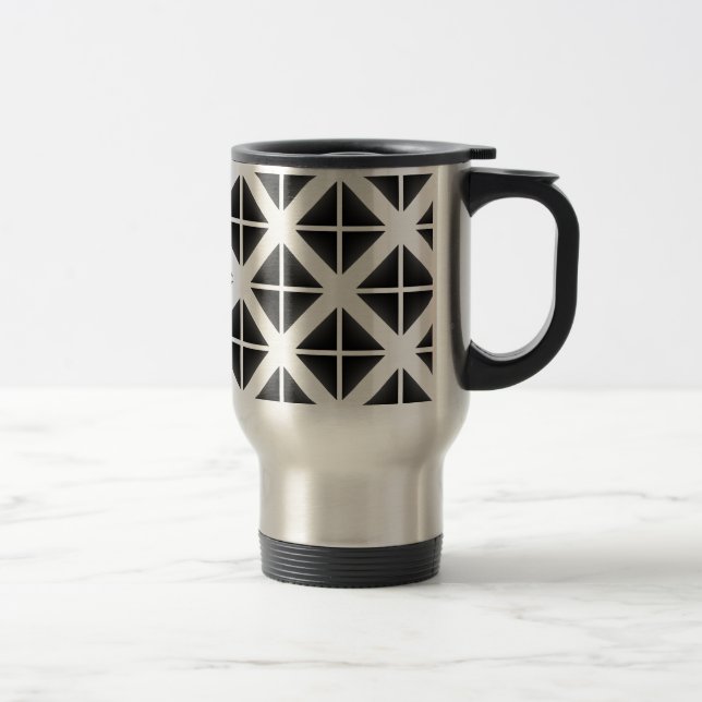 Black Trendy Triangle Pattern Travel Mug (Right)