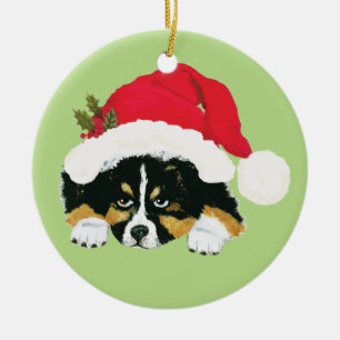 Black Tri Aussie Christmas Puppy Ceramic Tree Decoration