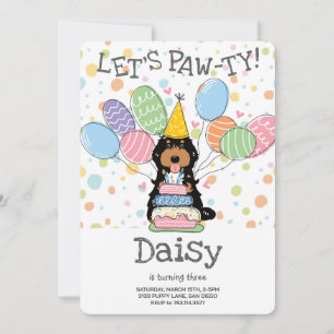 Black Tri Cockapoo Cavapoo Dog Birthday Party Invitation