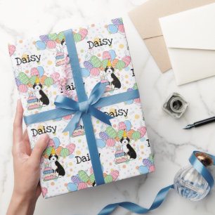 Black Tri Color Aussiedoodle Dog Birthday Wrapping Paper