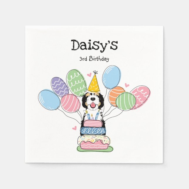 Black Tri Colour Sheepadoodle Birthday Party Paper Napkin (Front)