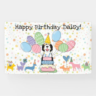 Black Tri Colour Sheepadoodle Dog Birthday Party Banner