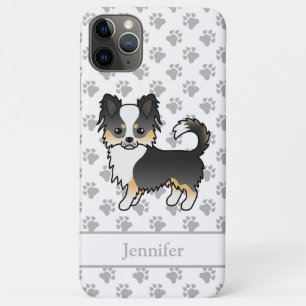 Black Tri Long Coat Chihuahua Cartoon Dog & Name iPhone 11 Pro Max Case