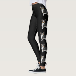 Black Tri Pembroke Welsh Corgi Cartoon Dogs Black Leggings