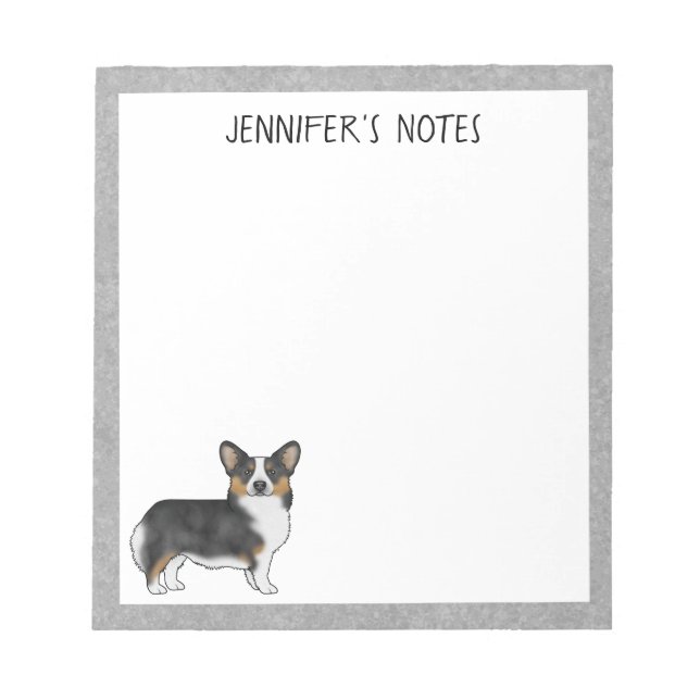Black Tri Pembroke Welsh Corgi Dog And Text Notepad (Front)