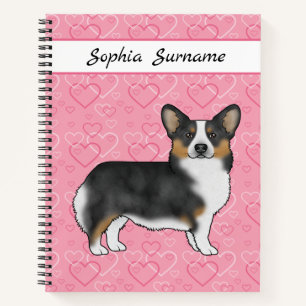 Black Tri Pembroke Welsh Corgi Hearts With Name Notebook