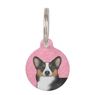 Black Tri Pembroke Welsh Corgi Love Hearts Pink Pet Tag