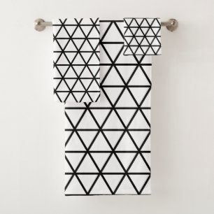 Black Triangle Geometric Pattern on White Bath Towel Set
