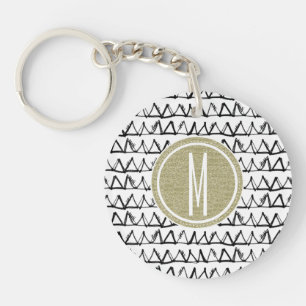 Black Triangles Gold Glitter Monogram Key Ring