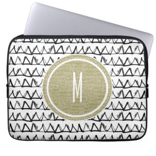 Black Triangles Gold Glitter Monogram Laptop Sleeve